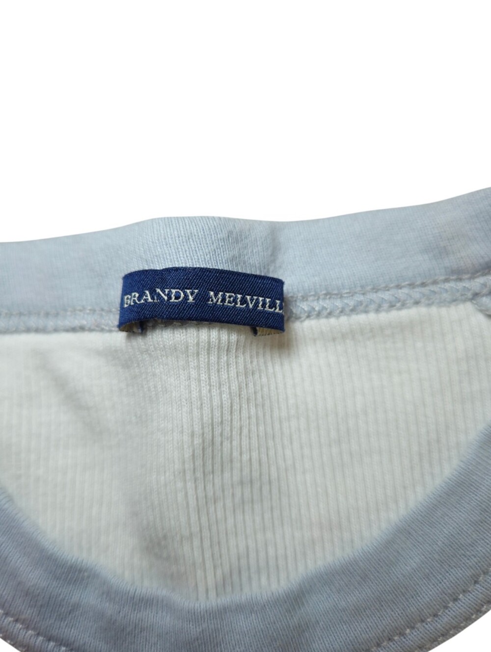 Brandy Melville Heaven Sent Angel Baby Tee Blue White Ribbed Raglan One Size - Picture 4 of 5